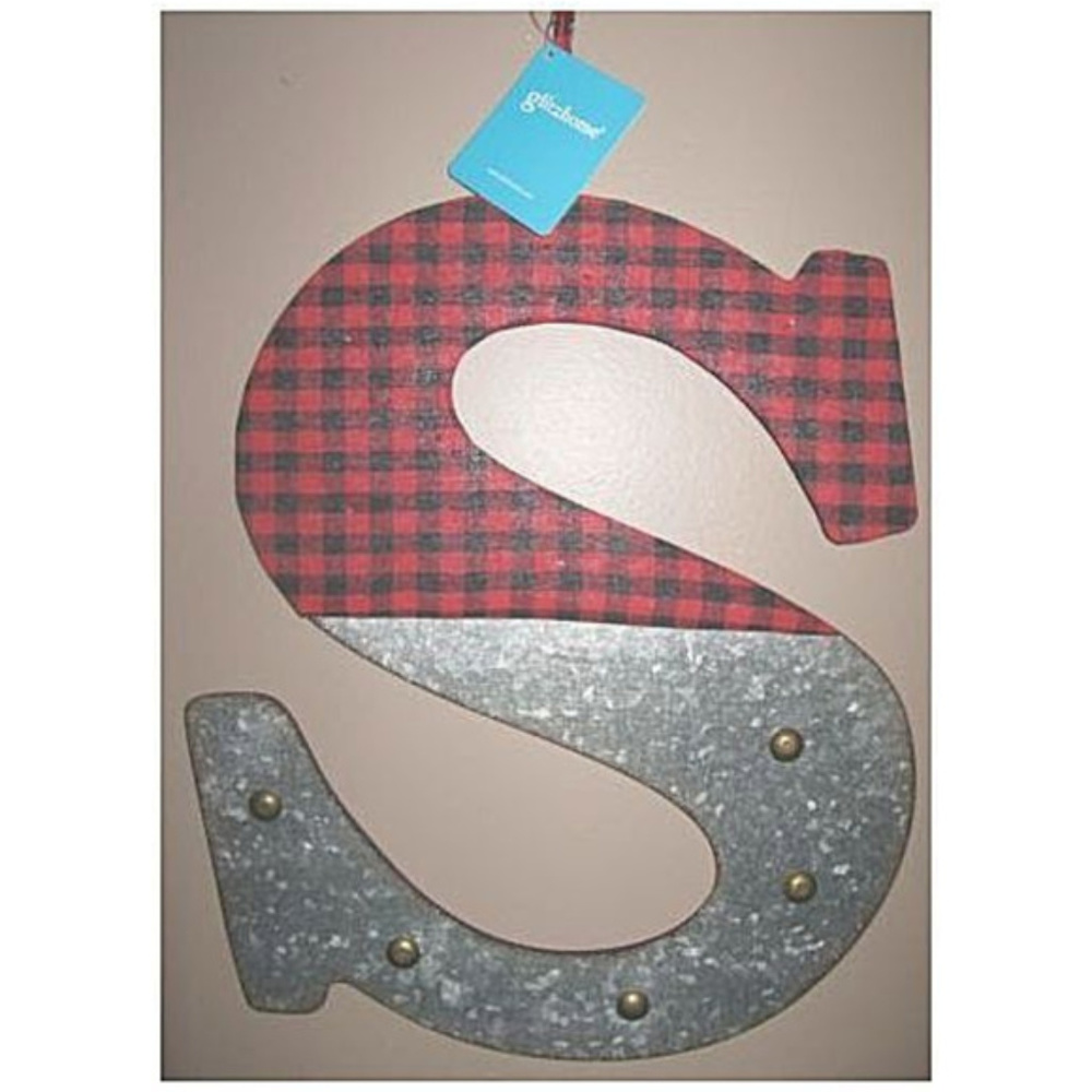 NEW! Plaid Wood/Metal Initial "S" Wall Decor